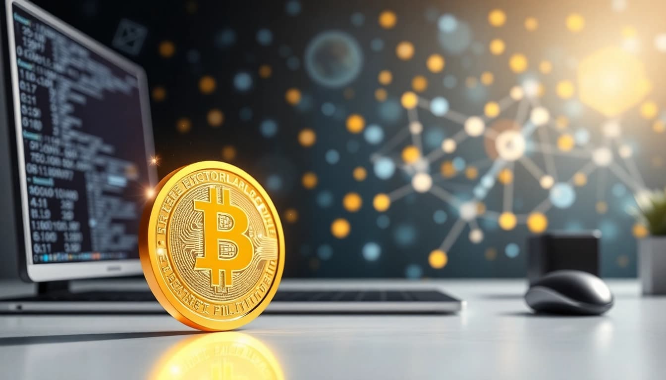 Rocktoken.com offers a unique digital token representation showcased in a modern workspace.