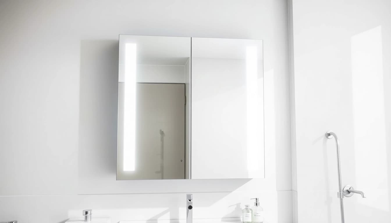 Spiegelschrank mit LED Beleuchtung im modernen Badezimmer mit eleganter Gestaltung