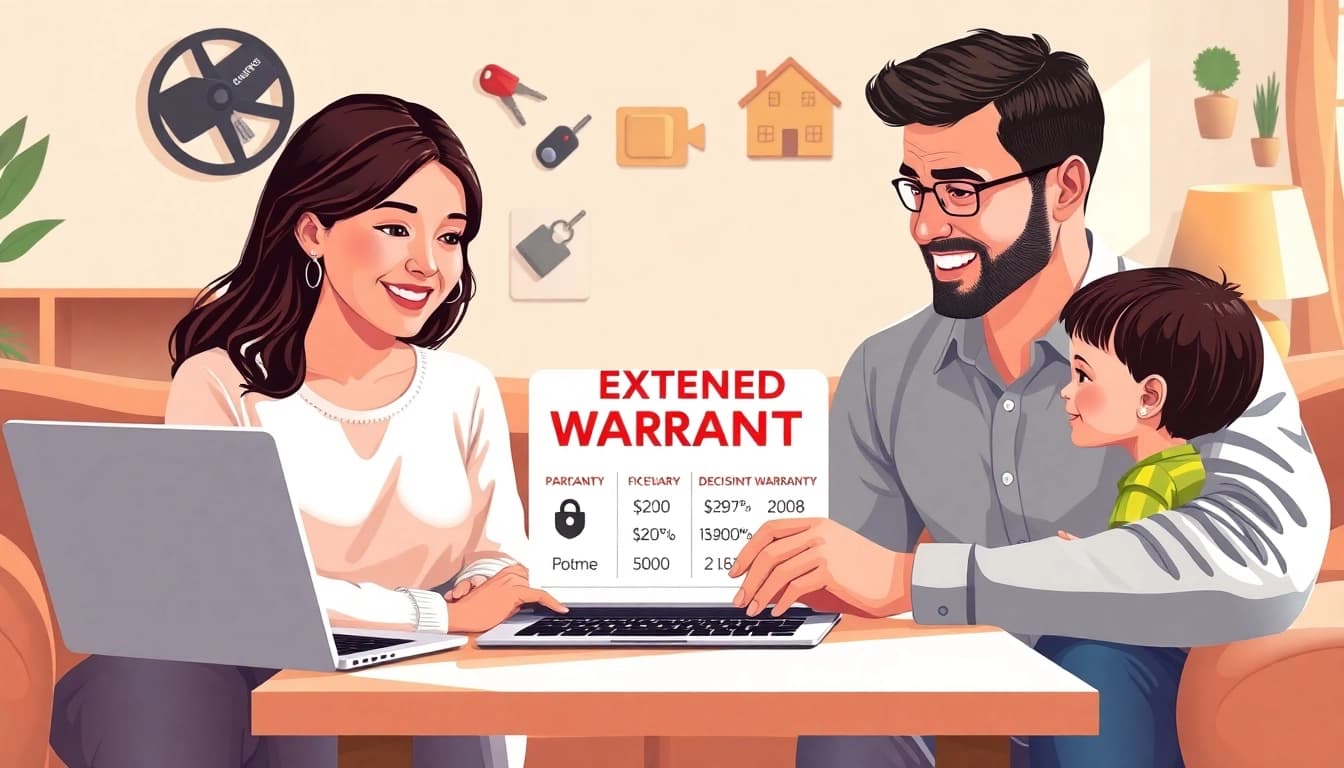 Engaged family exploring options for extended warranty for cars and homes.