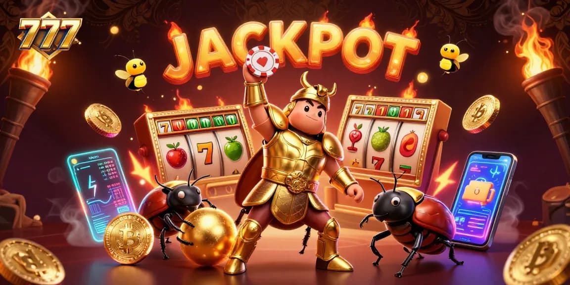 Engage with the thrill of 777 slot jackpots in a vibrant, dynamic casino scene featuring bold characters.