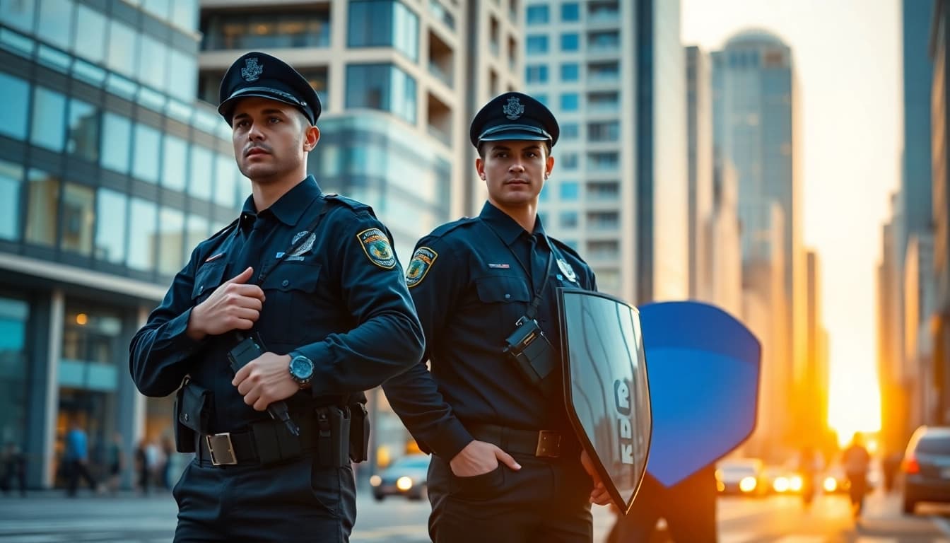 Security Guards patrolling an urban area, showcasing professionalism and vigilance in the setting.