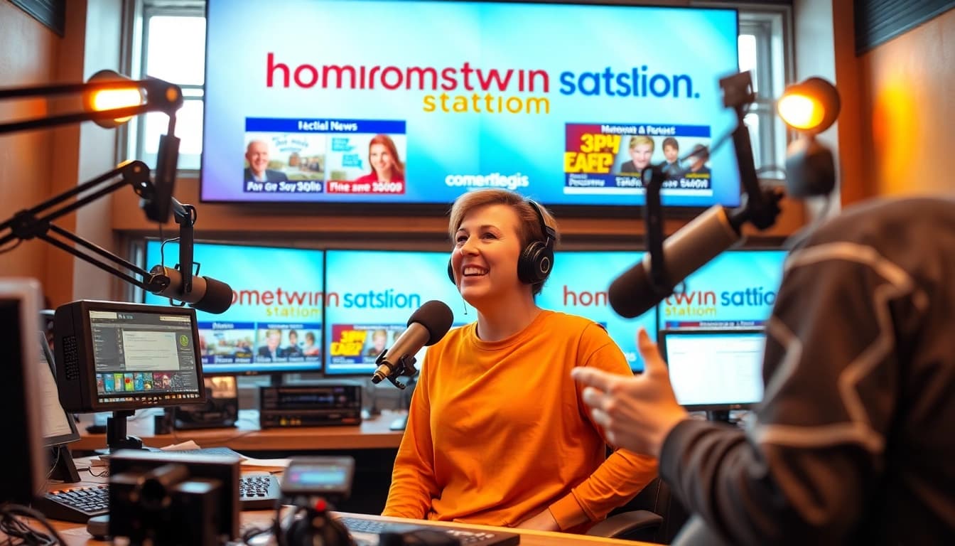 Live radio broadcast at hometownstation.com features dynamic discussions and local news updates.