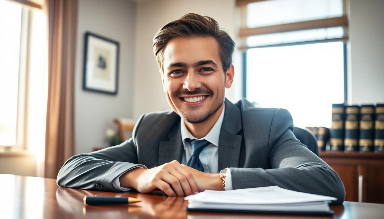Grand Junction Personal Injury Lawyer confidently consulting with clients in a professional office.