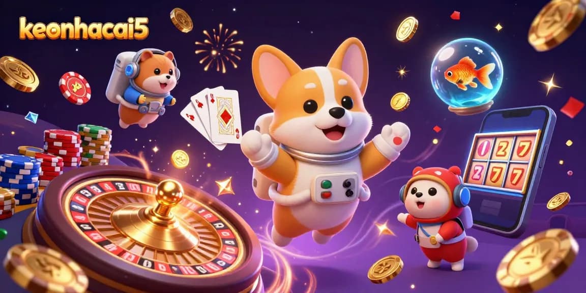 Engage with the thrilling keonhacai5 experience featuring a 3D astronaut corgi and casino elements.