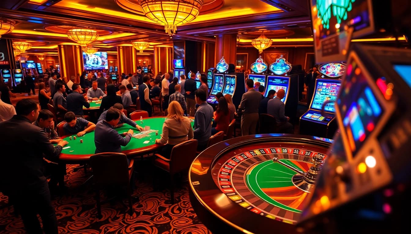 Experience the thrill of gambling with Trực Tiếp Bóng Đá EU featured in a luxurious casino setting.