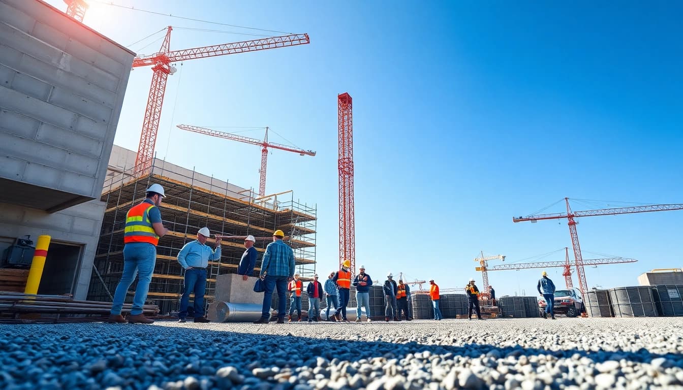New Jersey Commercial General Contractor overseeing a vibrant construction site with cranes and teamwork.