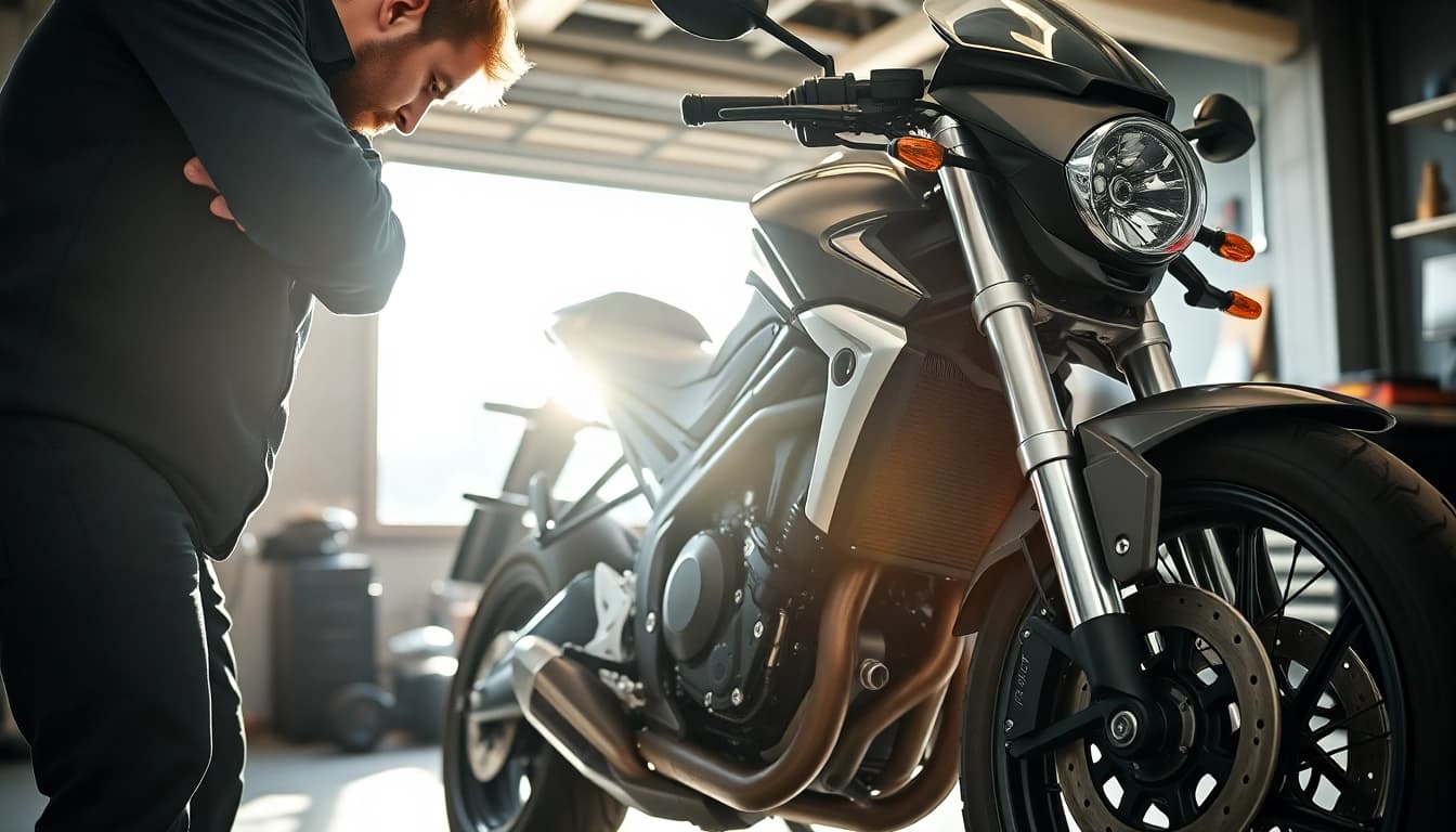 Motorrad bewerten kostenlos durch Experten in einer modernen Werkstatt mit heller Beleuchtung.