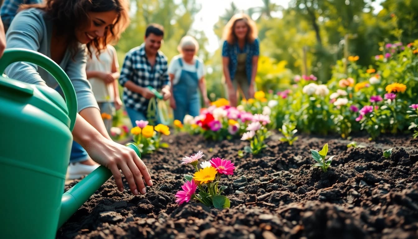 Engaging community members enthusiastically participating in Gardening activities.