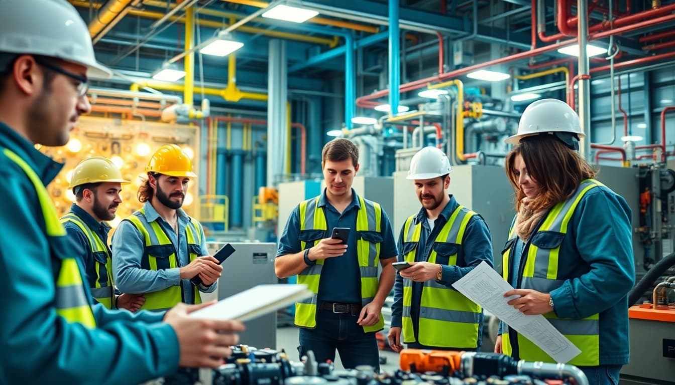 Skilled labor for energy sector professionals collaborating in a modern facility.