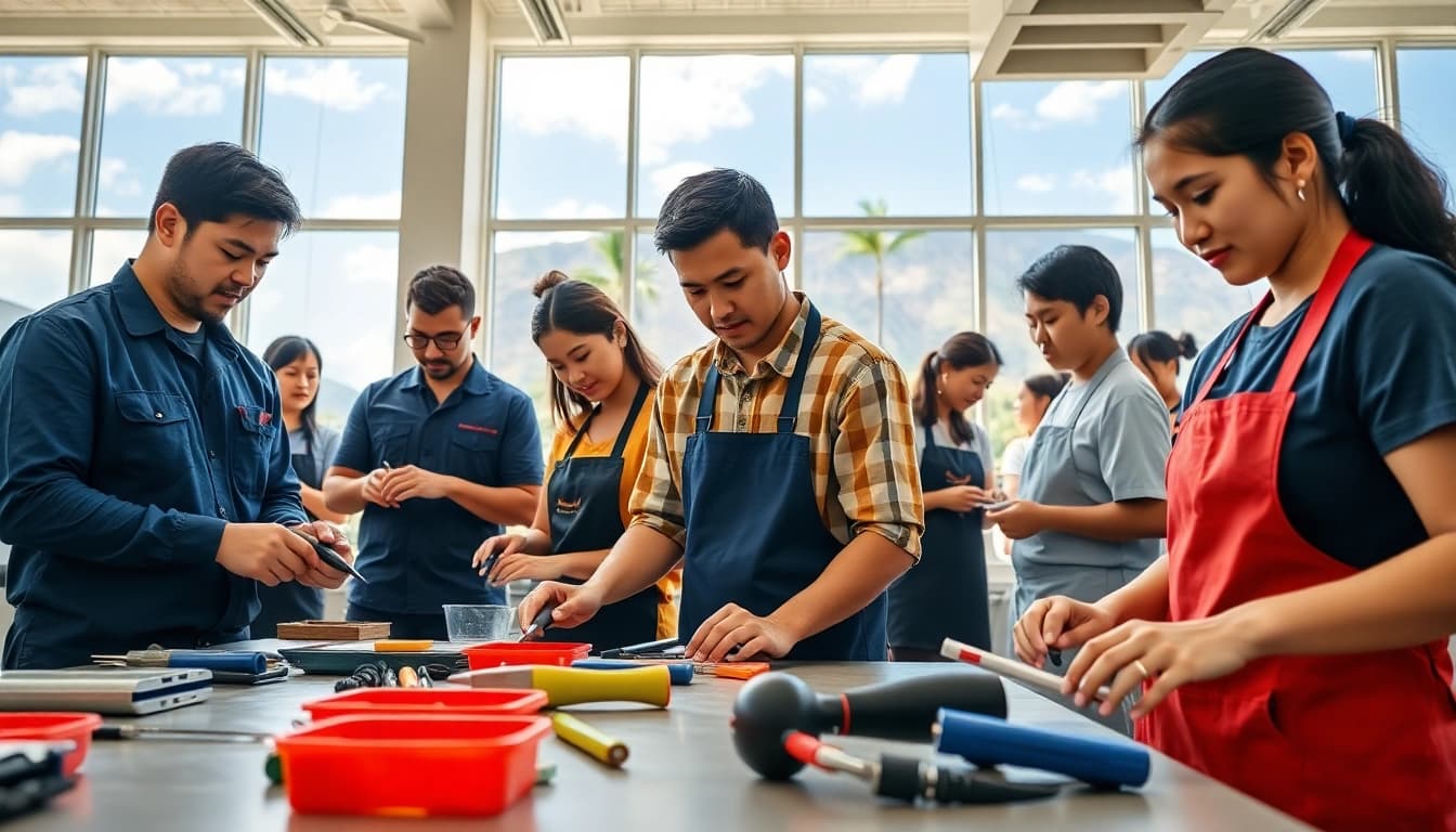Students thriving in a trade school Hawaii, actively engaged in hands-on skills training.