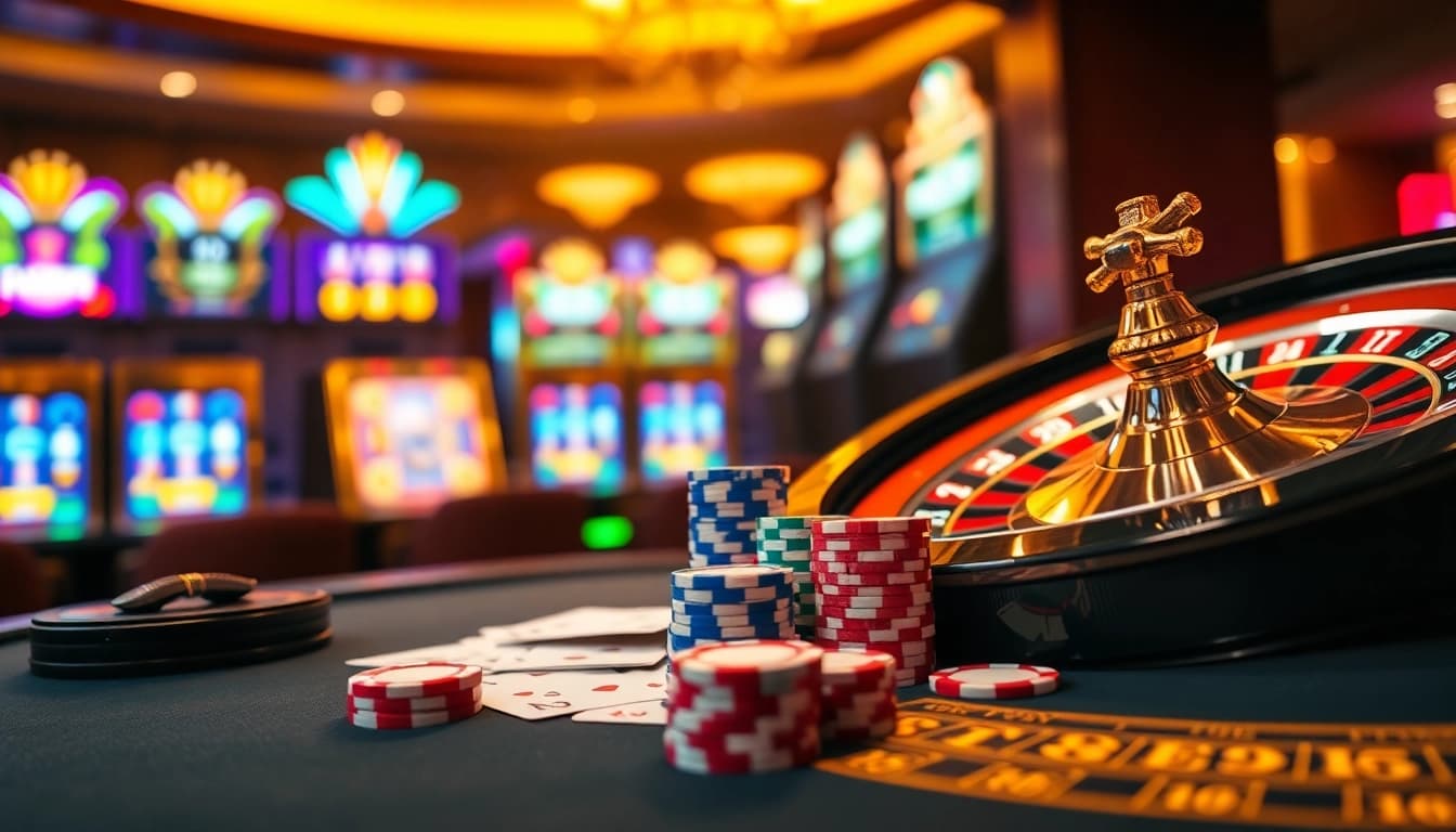 Experience the excitement of Hay88 with vibrant casino tables and poker chips.