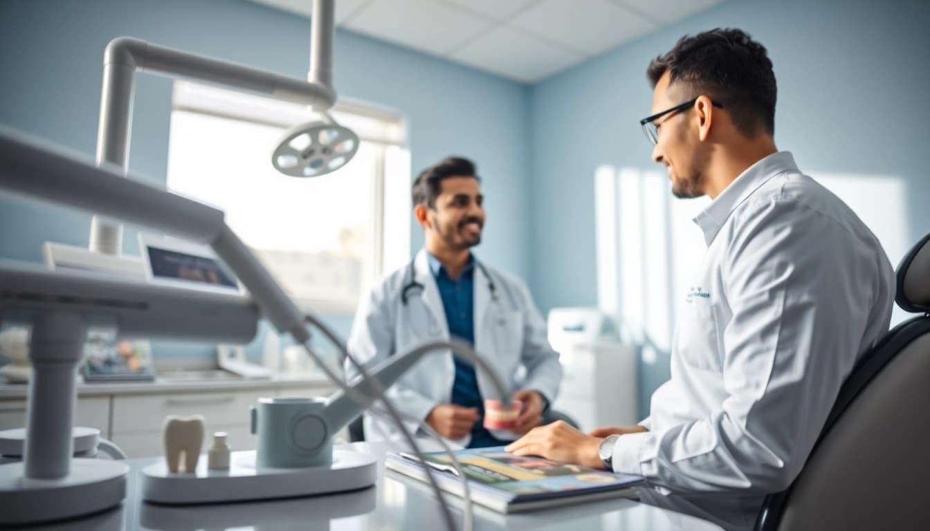 Dr. Shahram Valiani DDS providing a dental examination in a modern clinic environment.