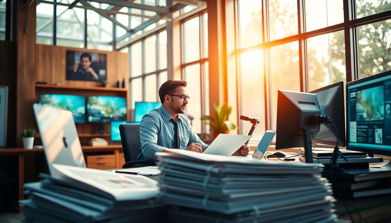 Engaging scene of thephoenixnewspaper journalist at work in a vibrant editorial environment.