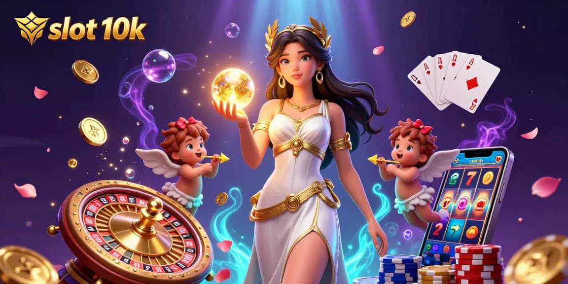 Experience exhilarating wins with slot 10k in this vibrant casino-themed illustration.