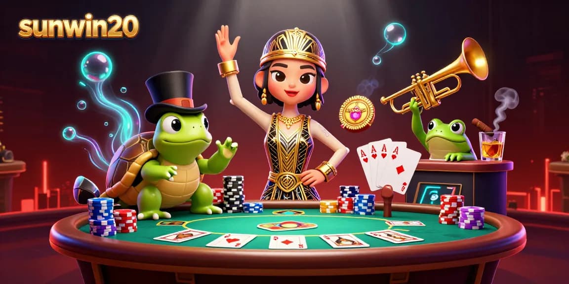 Experience elite poker action with sunwin20 at a vibrant speakeasy, complete with colorful themes and game elements.