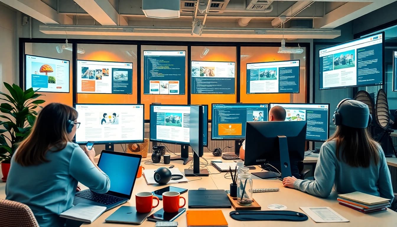 Creating visually appealing Thiết kế website in a collaborative office environment.