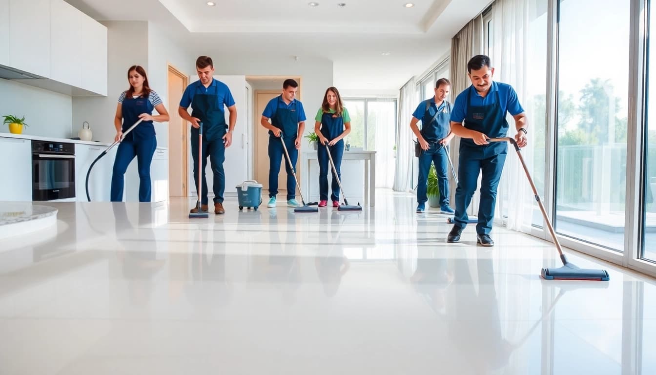 Efficient bond cleaning in Brisbane by a professional team in a bright apartment setting.