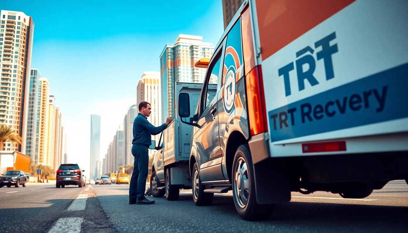 Quick and reliable car recovery services showcased by https://trtrecoveryuae.com in Dubai's busy streets.