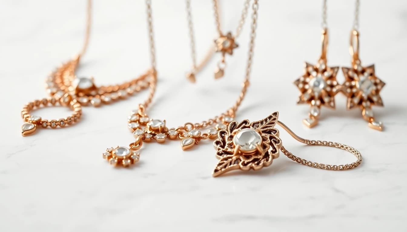 Showcase of unique jewelry pieces from https://valenciakey.es with intricate designs and elegant presentation.