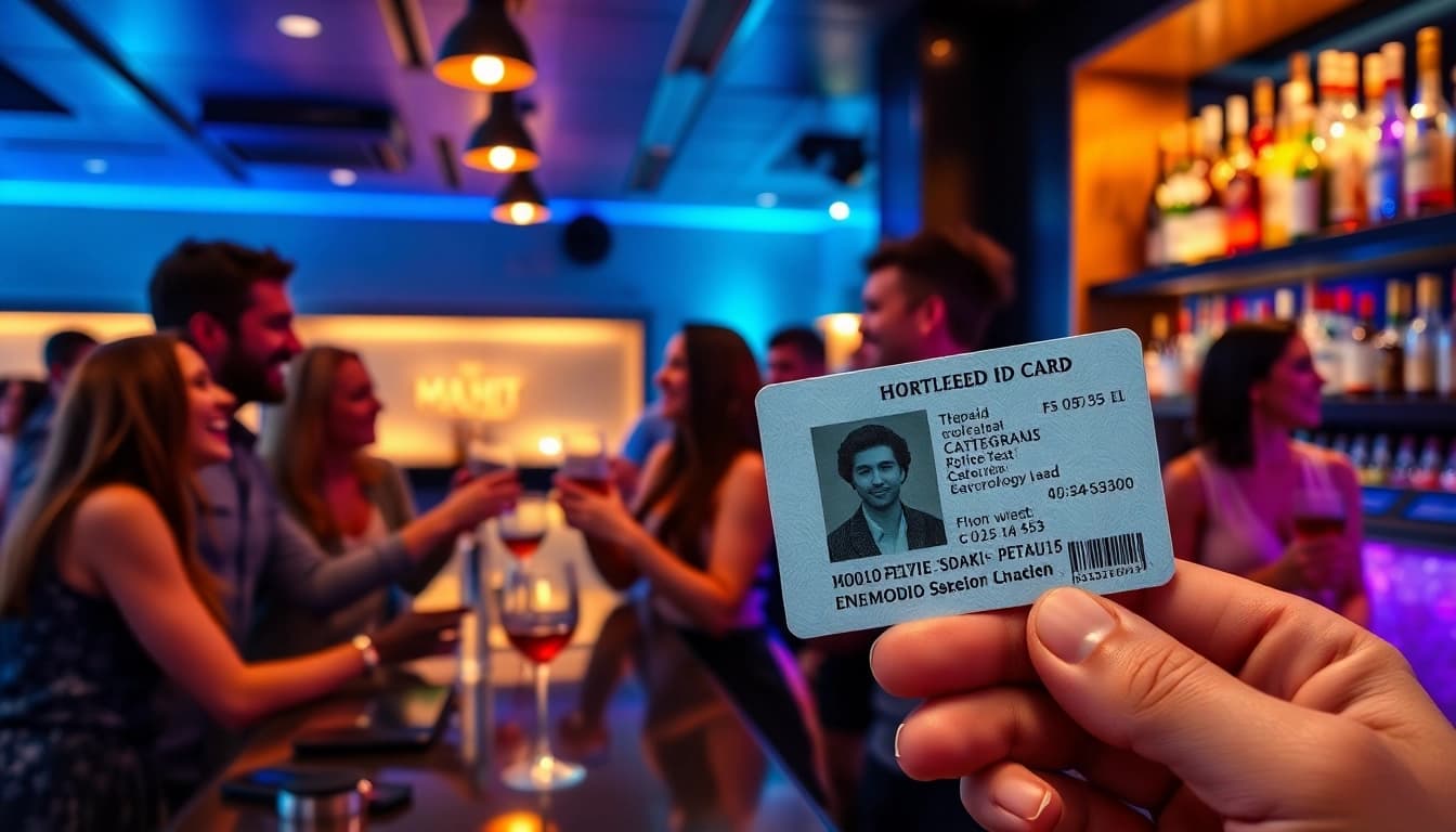 Club 21 ids showcased in a vibrant nightlife scene with high-quality fake IDs.