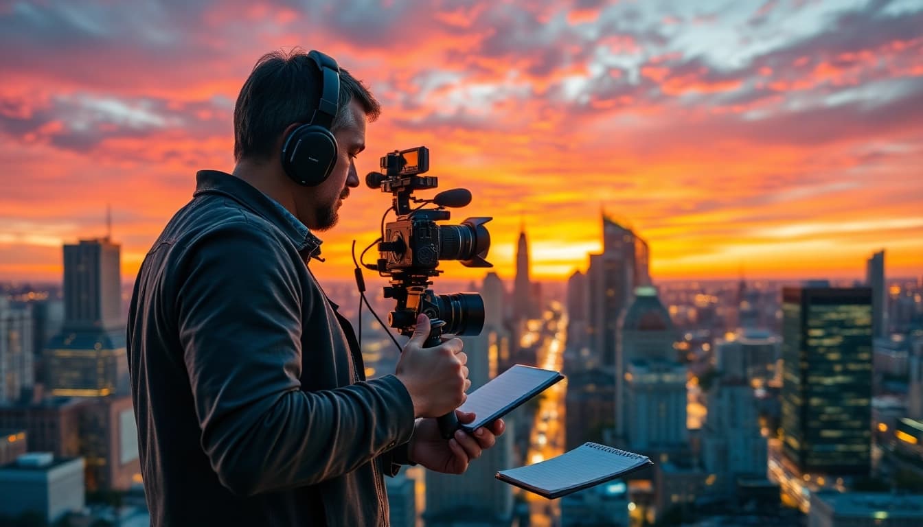 Capture of a journalist at thegeorgiasun documenting local events against a Georgia skyline.