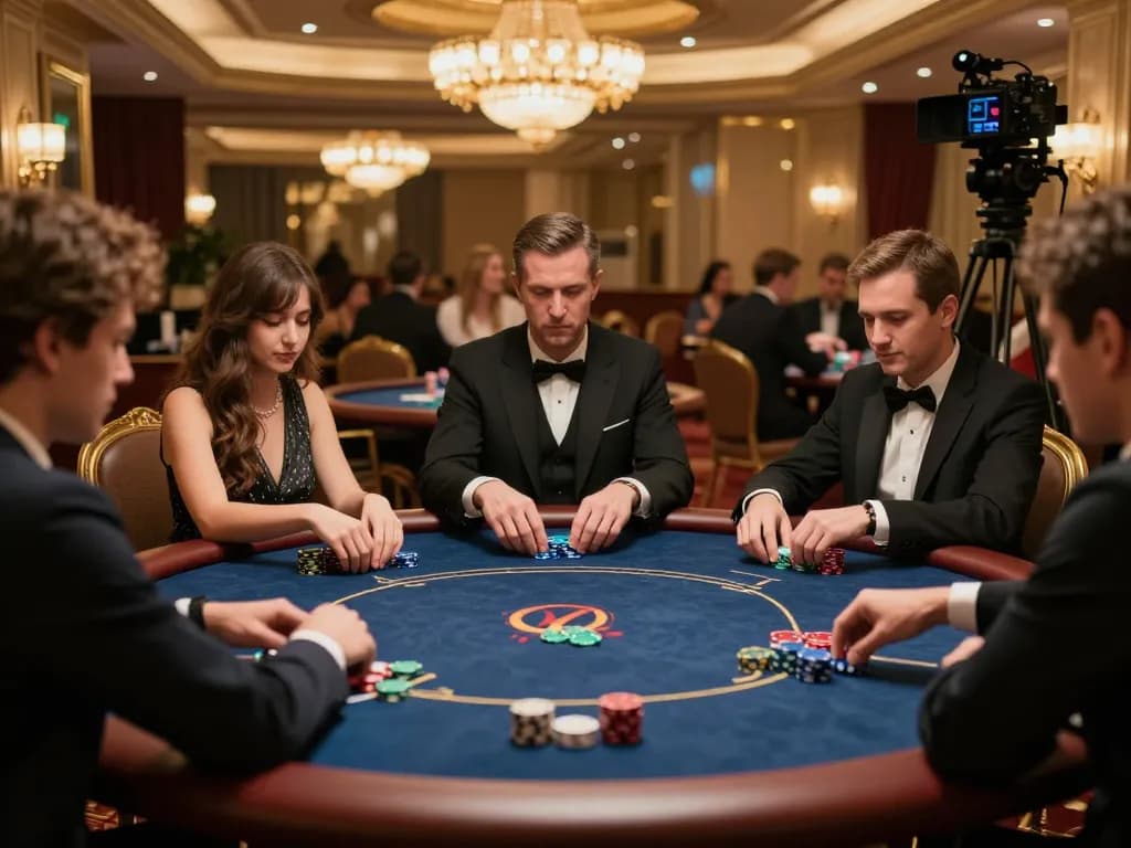 VIP poker players at vt888 engage in strategic gameplay amid an elegant casino setting.