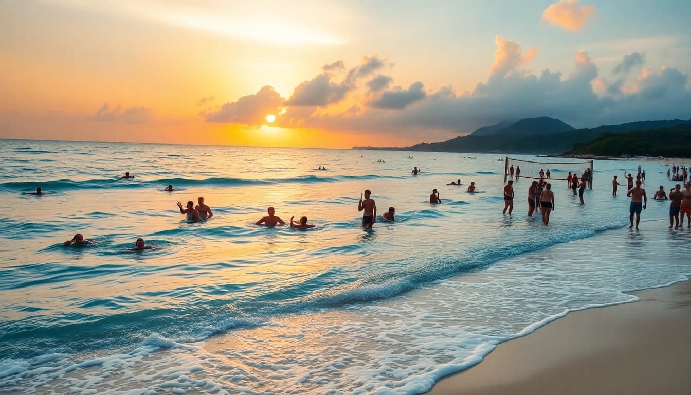 Engage with beautiful sunset views at http://datanisle.com featuring diverse beach activities.