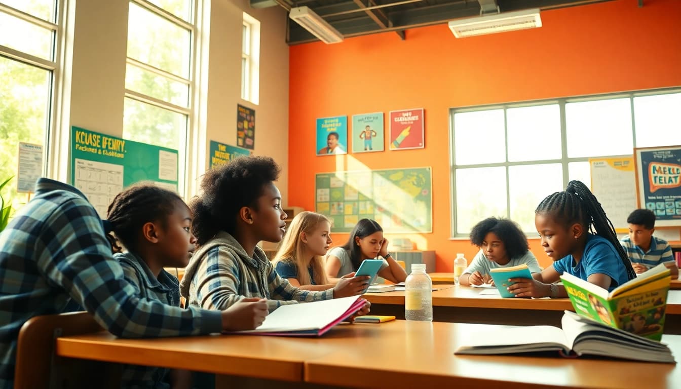 Students engaging in innovative education practices illustrating equity and collaboration.