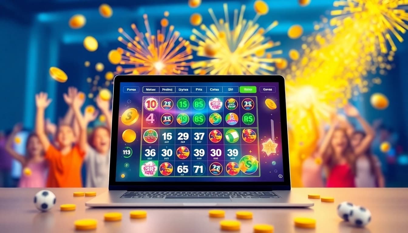 Menggambarkan antarmuka https://diantogel.com/ platform lotere online yang penuh warna dan interaktif.