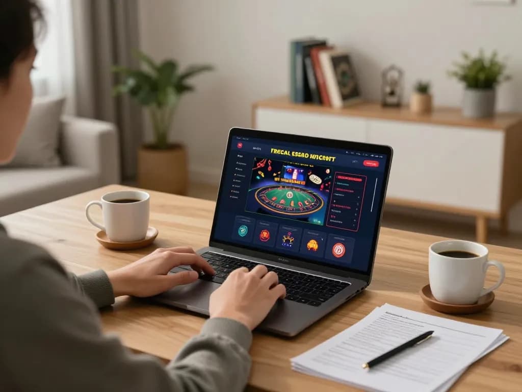 Engaged player using uu88 net for online gambling from a cozy home setup, showcasing a personal gaming experience.