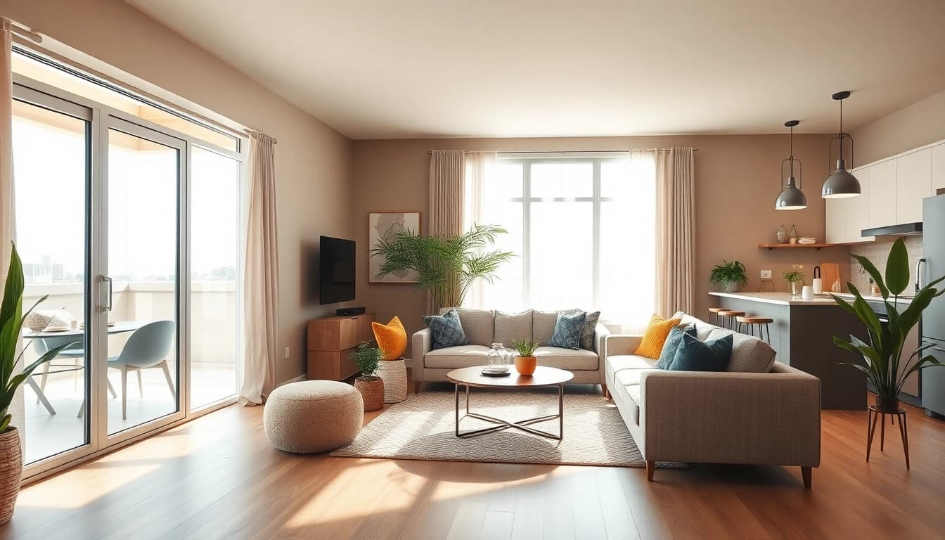 Lowest rate guaranteed for cheap apartments portrayed through a cozy modern interior design that invites potential renters.