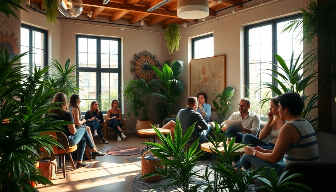 Cannabis club Madrid members enjoying a vibrant and welcoming social environment.