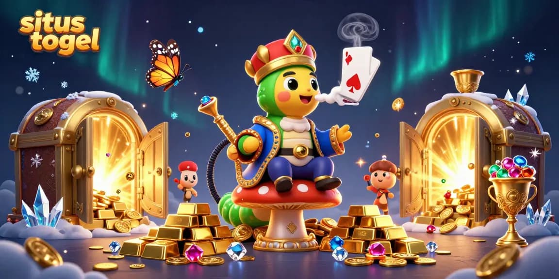 Experience the magic of situs togel with vibrant 3D casino-themed illustration showcasing poker elements.