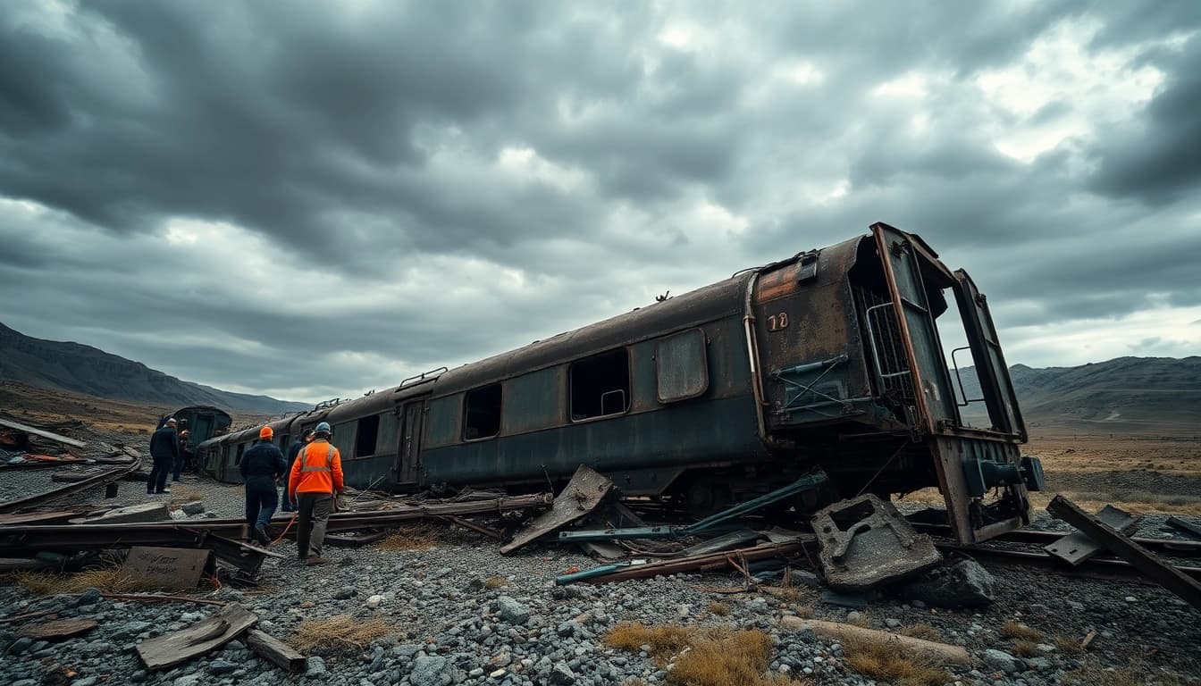 spain train crash aftermath with emergency responders assessing the scene.