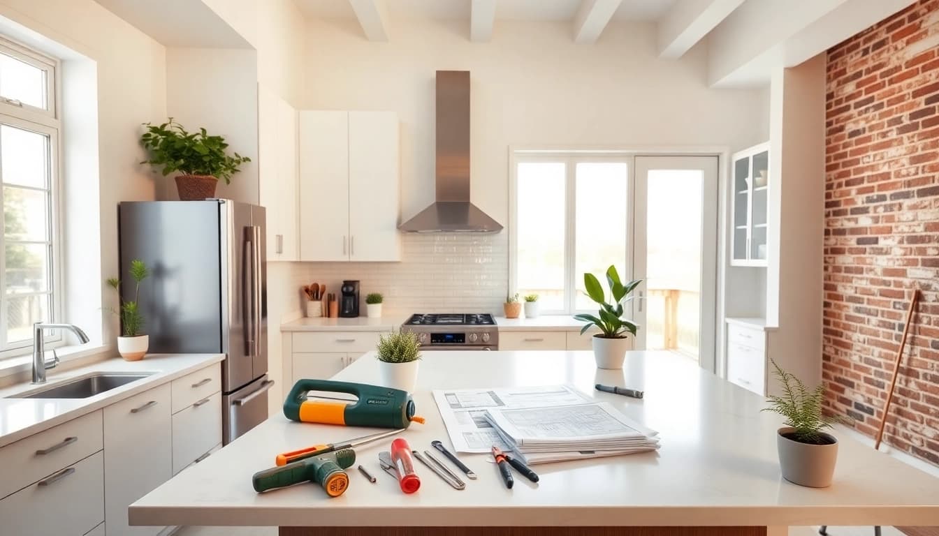 Transforming a space through home renovation with a modern kitchen design and natural light.