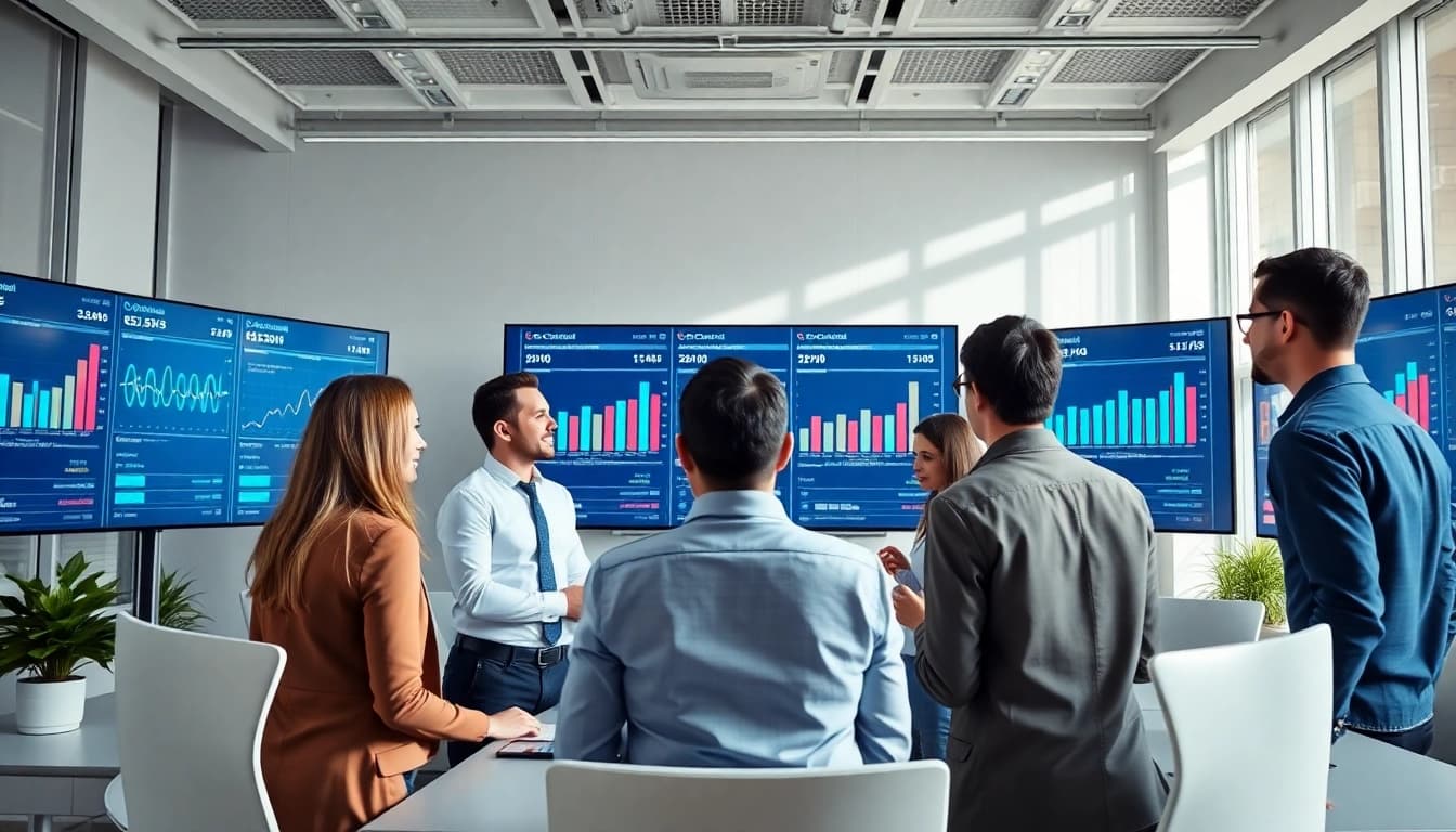 Analyze competitor pricing with a team collaborating on charts in a bright office.