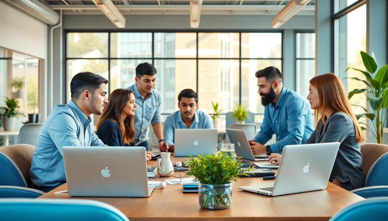 Hire Asp.net developers collaborating in a bright, modern office to enhance software projects.