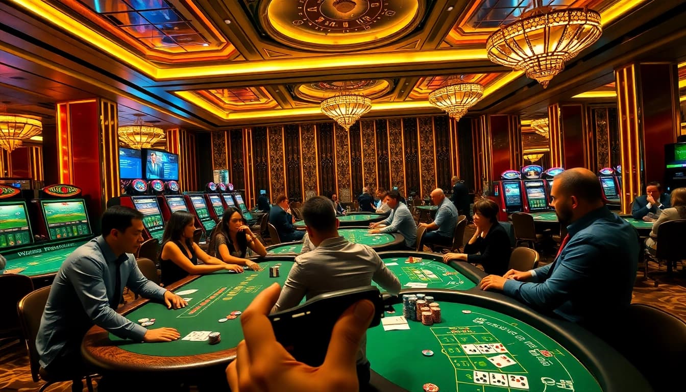 Experience the thrill of 8win with players enjoying games in a vibrant casino atmosphere.