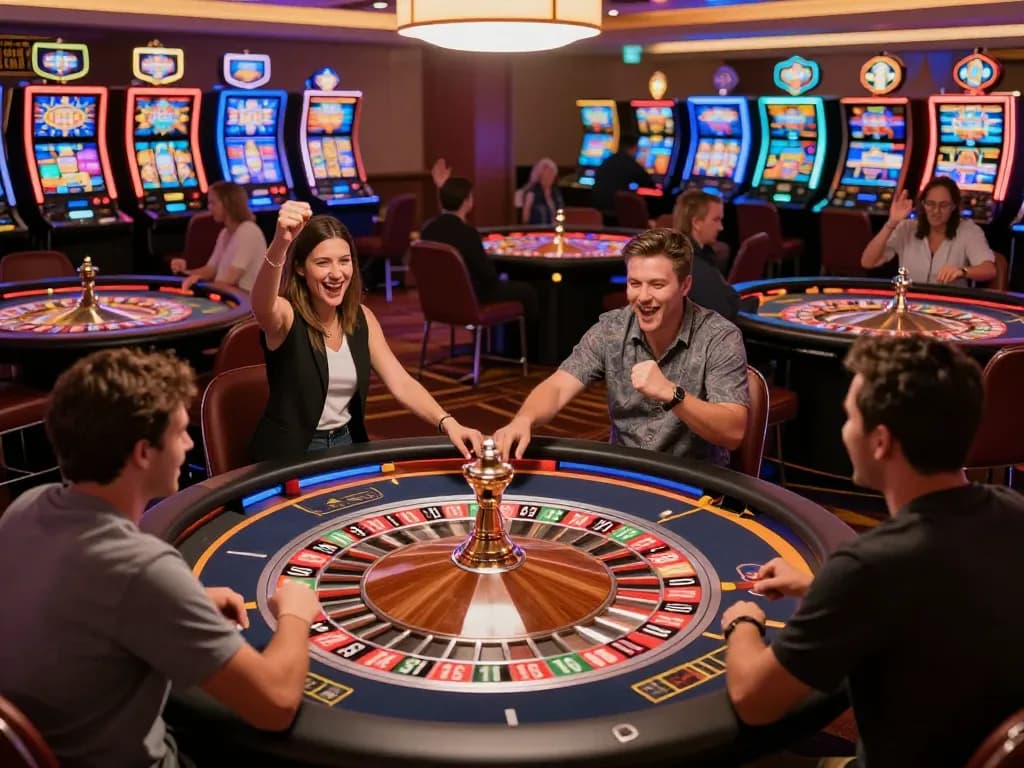 Players strategically engaging in roulette at 3Win casino, showcasing excitement and dynamic interaction.