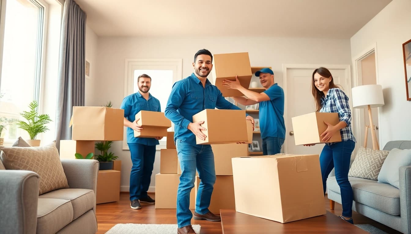 Calgary movers efficiently lifting boxes during a professional move.