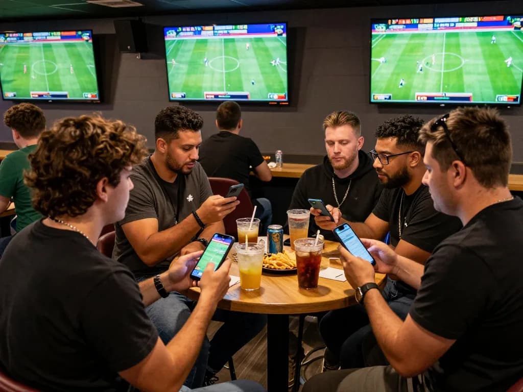Bong da lu enthusiasts engaging in live sports betting while cheering for their teams.