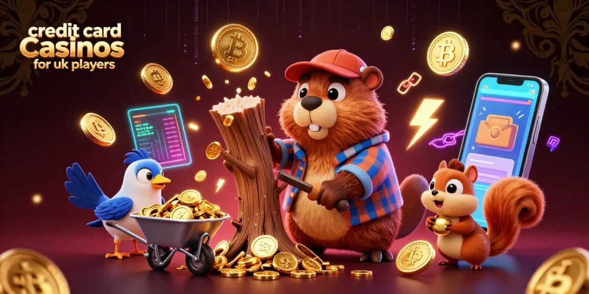 Earn big at credit card casinos for uk players with gold coins raining down in a vibrant scene.