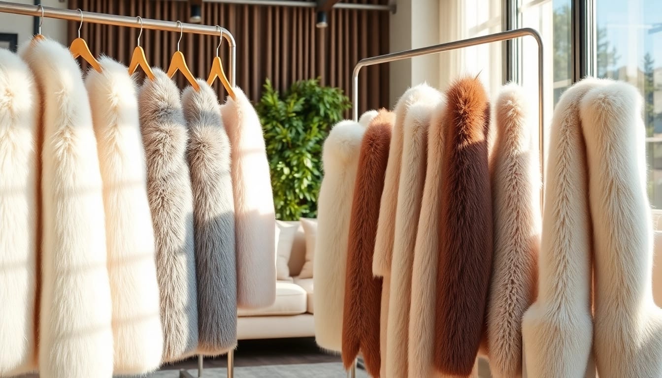 Verken nepbont stoffen in een stijlvolle interieur met luxe texturen en kleurvariaties.