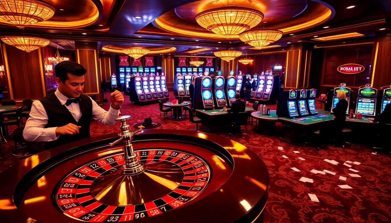 Players enjoying thrilling games at https://qq88.life/, featuring roulette and poker tables in a vibrant casino atmosphere.