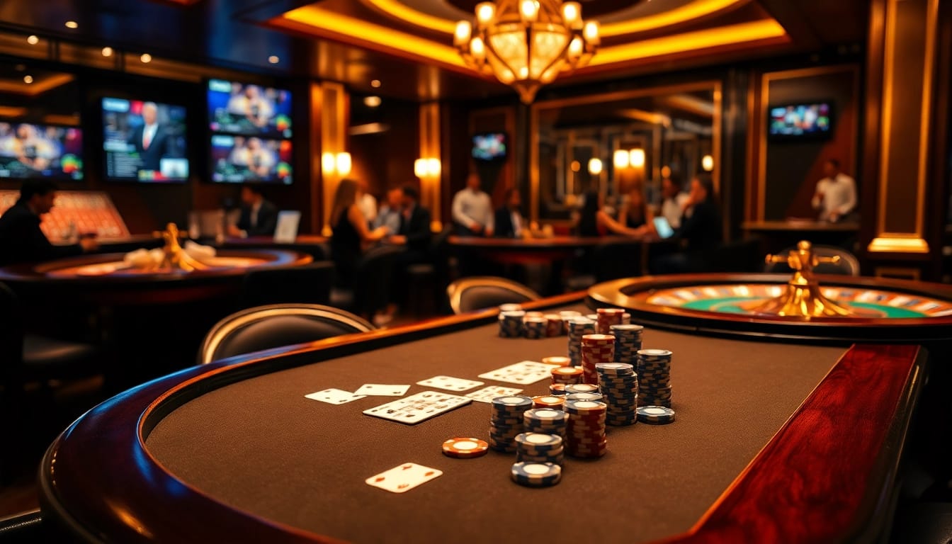 KPI4D gaming scene with an elegant poker table and vibrant casino atmosphere.