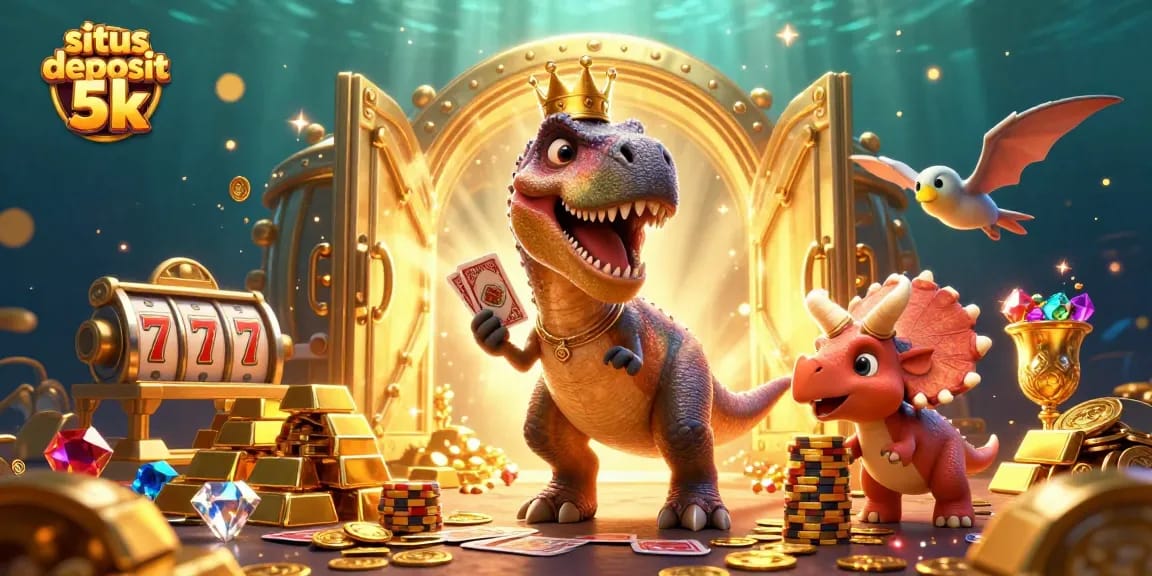 Experience slot thrills on situs deposit 5k with a friendly T-Rex and magical treasures.