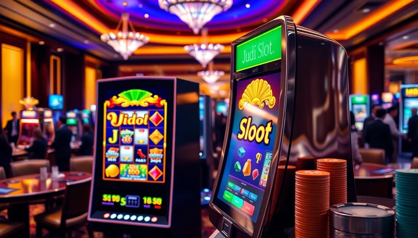 Experience the excitement of judi slot at a luxury casino with vibrant slot machines.