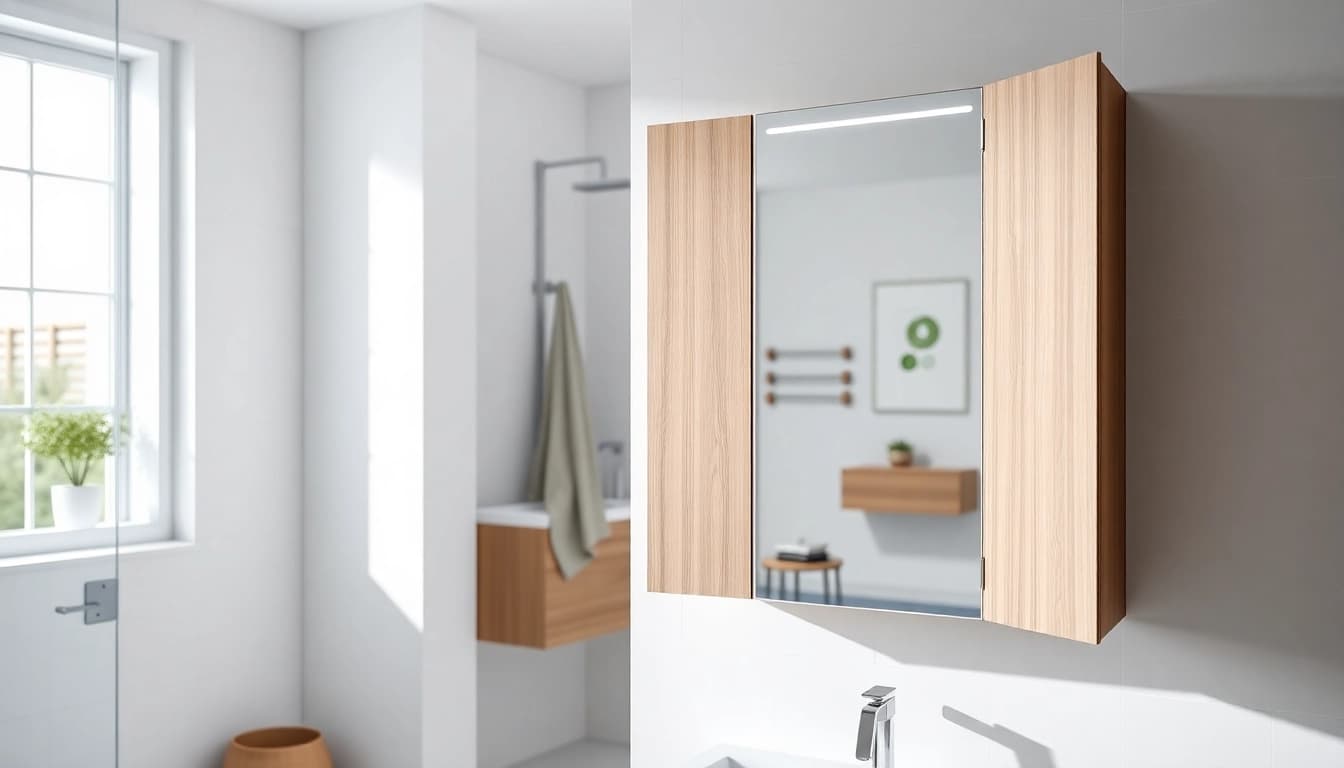 Stylish sonni Spiegelschrank with LED lighting offering modern storage solutions im Badezimmer