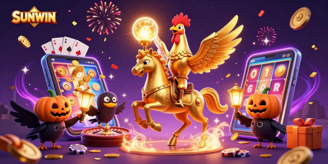 SUNWIN engages players in a vibrant casino scene with cartoon characters and dynamic gaming elements.