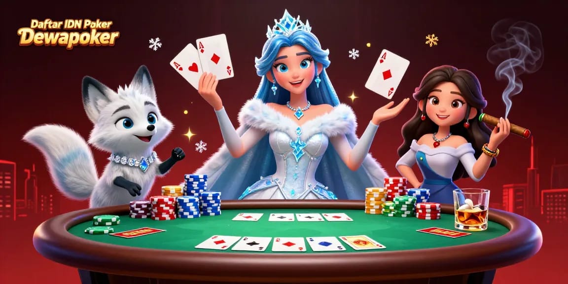 Engage with Daftar IDN Poker Dewapoker in this vibrant 3D illustration featuring poker elements.